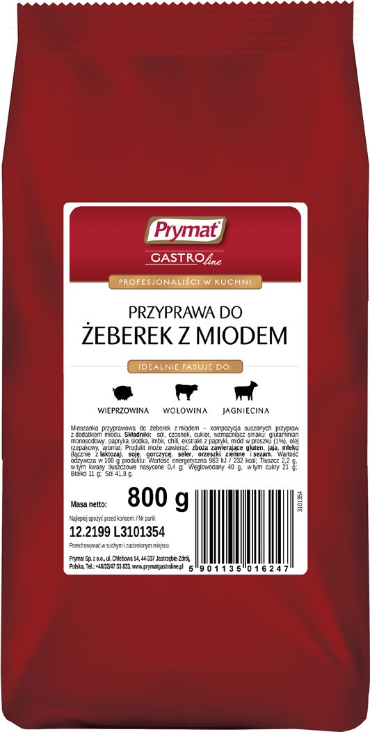 PRYMAT PRZYPRAWA DO ŻEBEREK Z MIODEM 800g/10