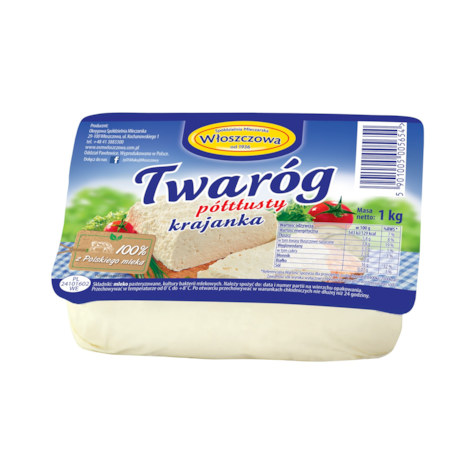 WŁOSZCZOWA TWARÓG PÓŁTŁUSTY KRAJANKA 1kg/8 fol