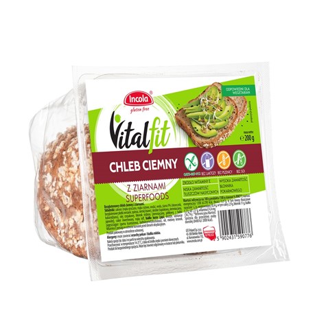 INCOLA CHLEB VITALFIT CIEMNY ZIARNO 200g/12 BEZGLU