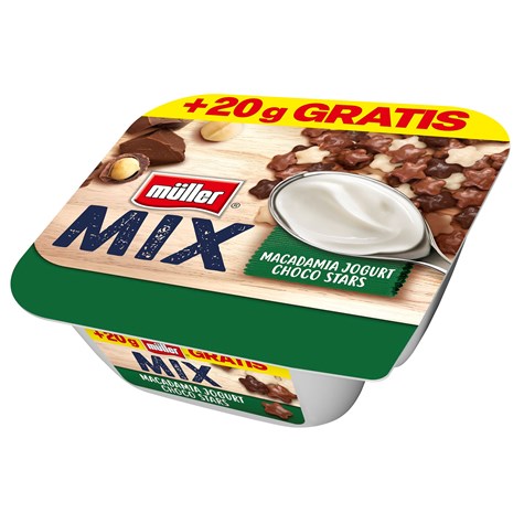 MULLER MIX JOGURT MACADAMIA CHOCO STARS 130g/12