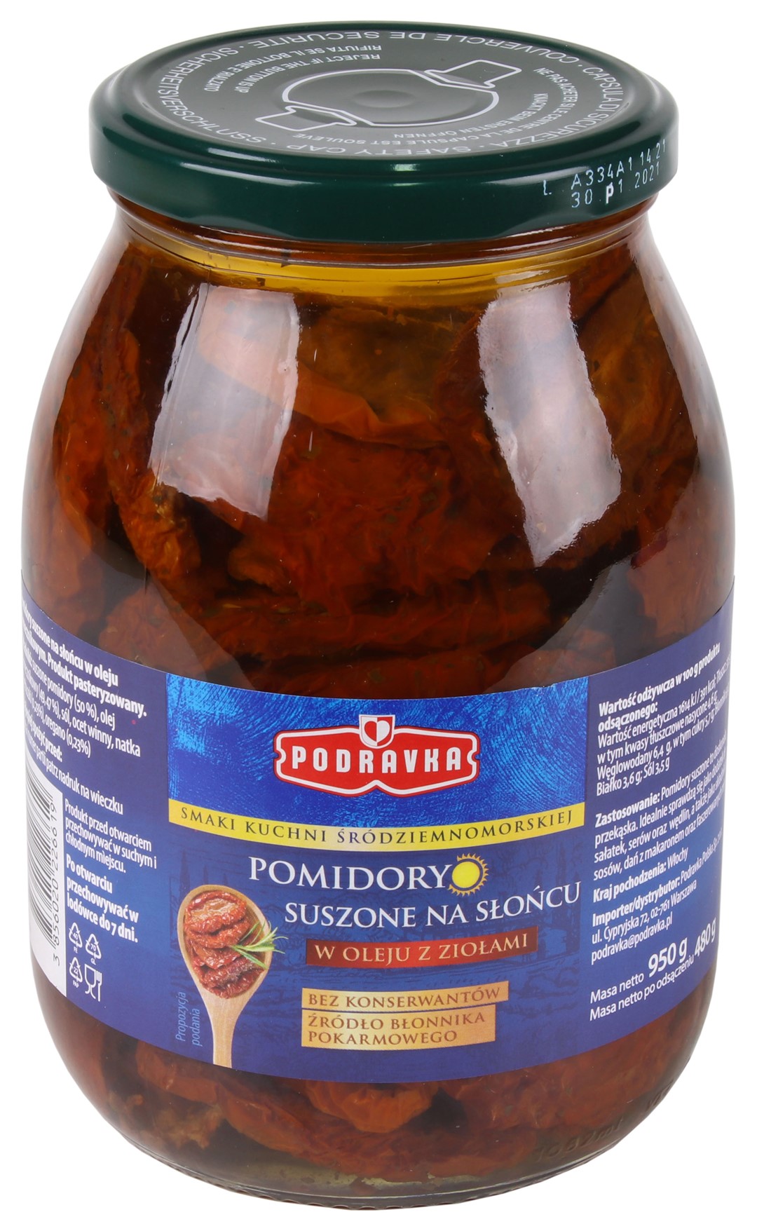 PODRAVKA POMIDORY SUSZONE 950g/480g/6