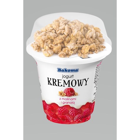 BAKOMA JOGURT KREMOWY Z MALINAMI I GRANOLĄ 230g/12