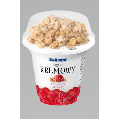 BAKOMA JOGURT KREMOWY Z MALINAMI I GRANOLĄ 230g/12