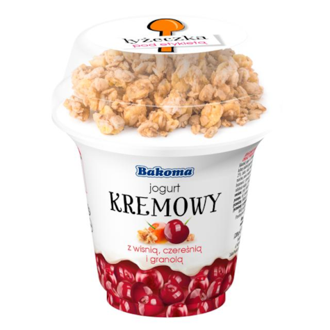 BAKOMA JOGURT KREMOWY Z WIŚNIAMI I GRANOLĄ 230g/12