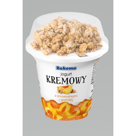 BAKOMA JOGURT KREMOWY Z BRZOSKWI I GRANOLĄ 230g/12