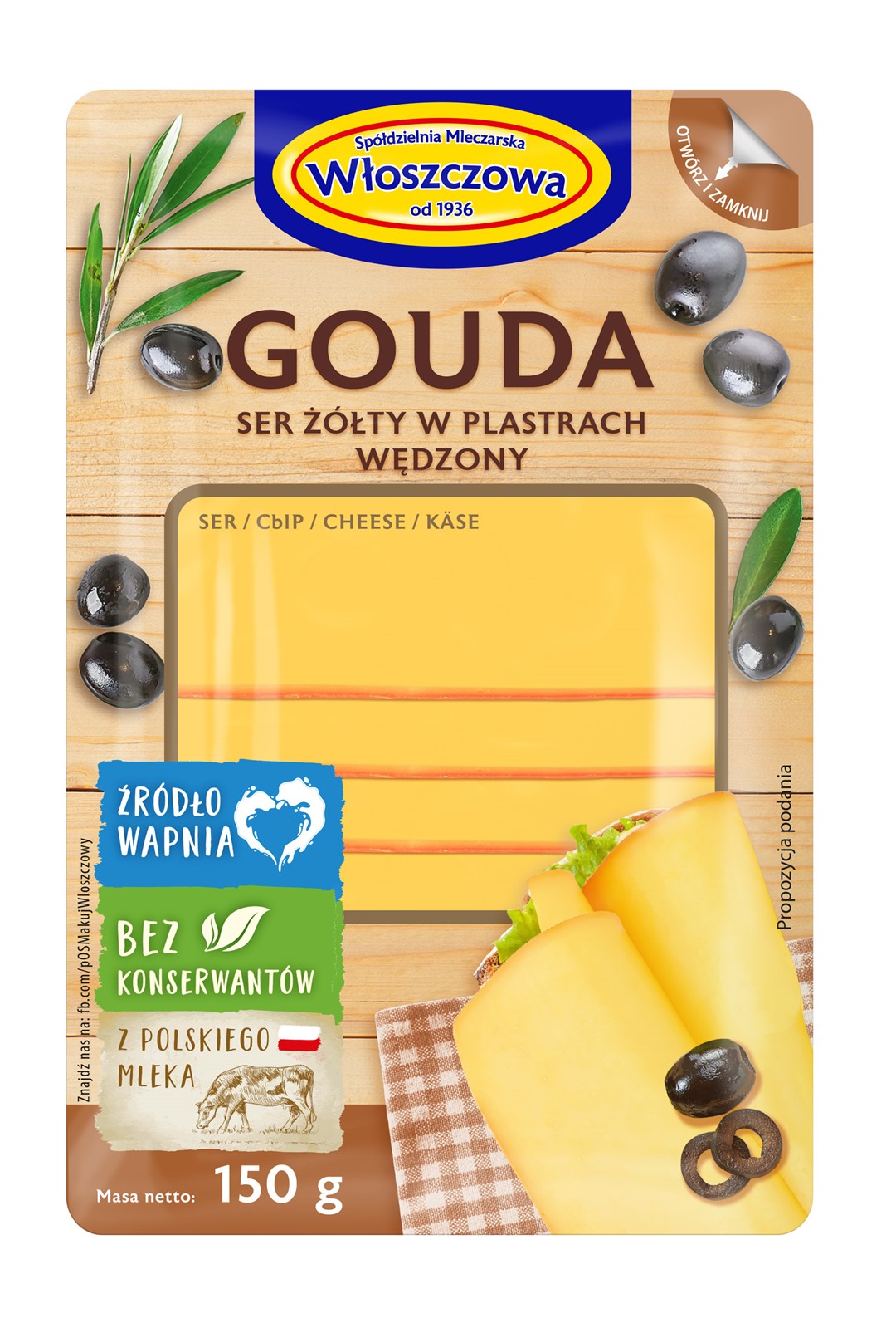 WŁOSZCZOWA PLASTRY O/Z GOUDA WĘDZONA 150g/10