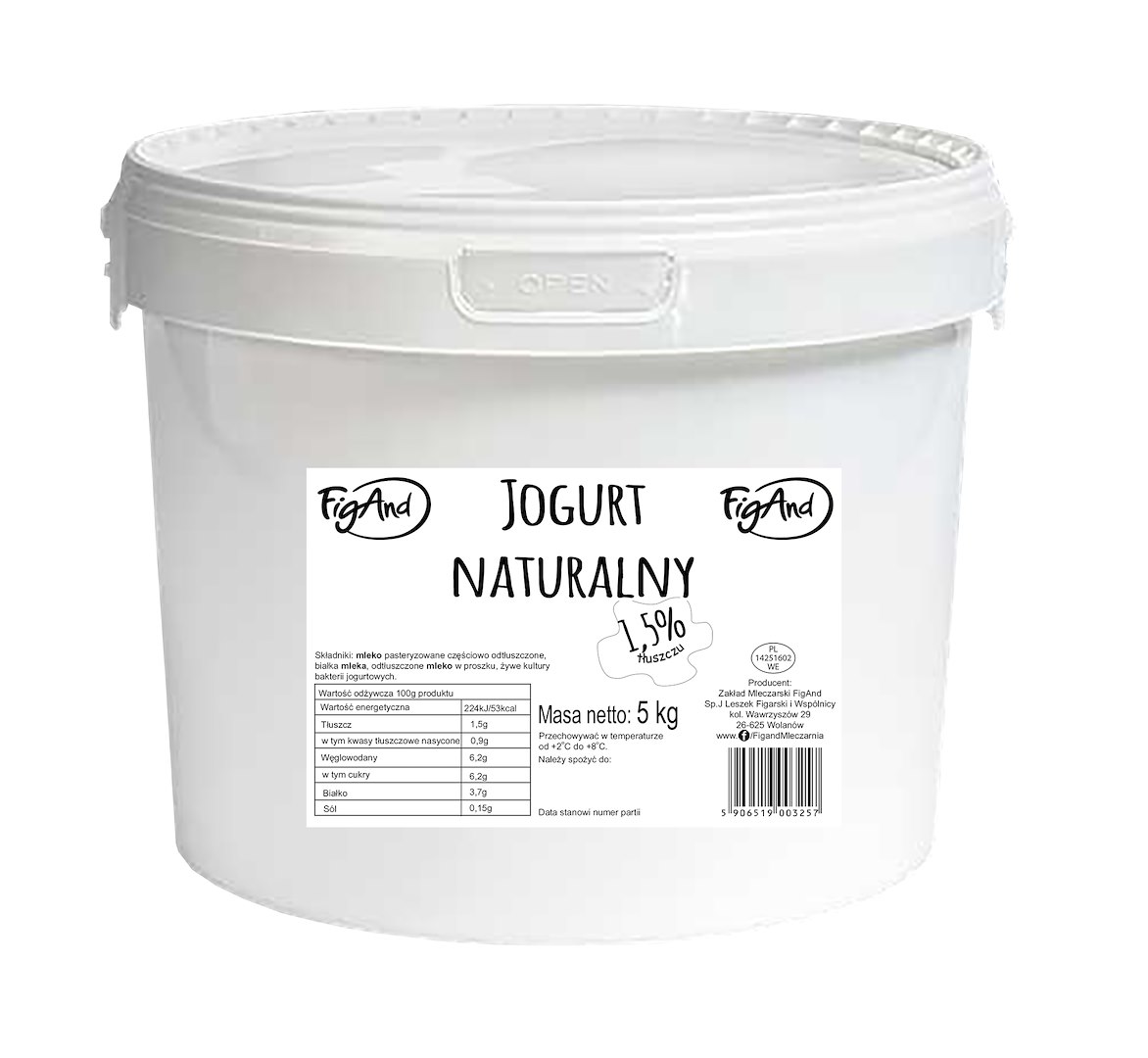 FIGAND JOGURT NATURALNY 1,5% WIADRO 5kg