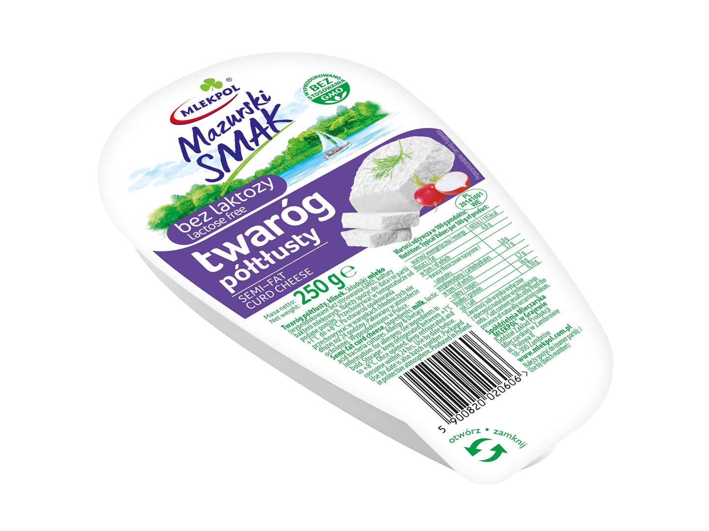 MAZURSKI SMAK TWARÓG PÓŁTŁUSTY 250g/6 BEZ LAKTOZY
