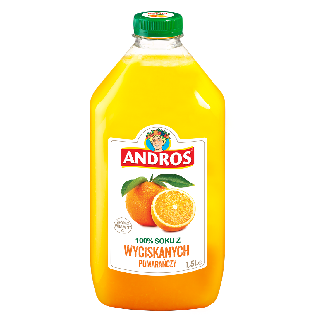 ANDROS SOK POMARAŃCZOWY 100% WYCISKANY 1,5L/6