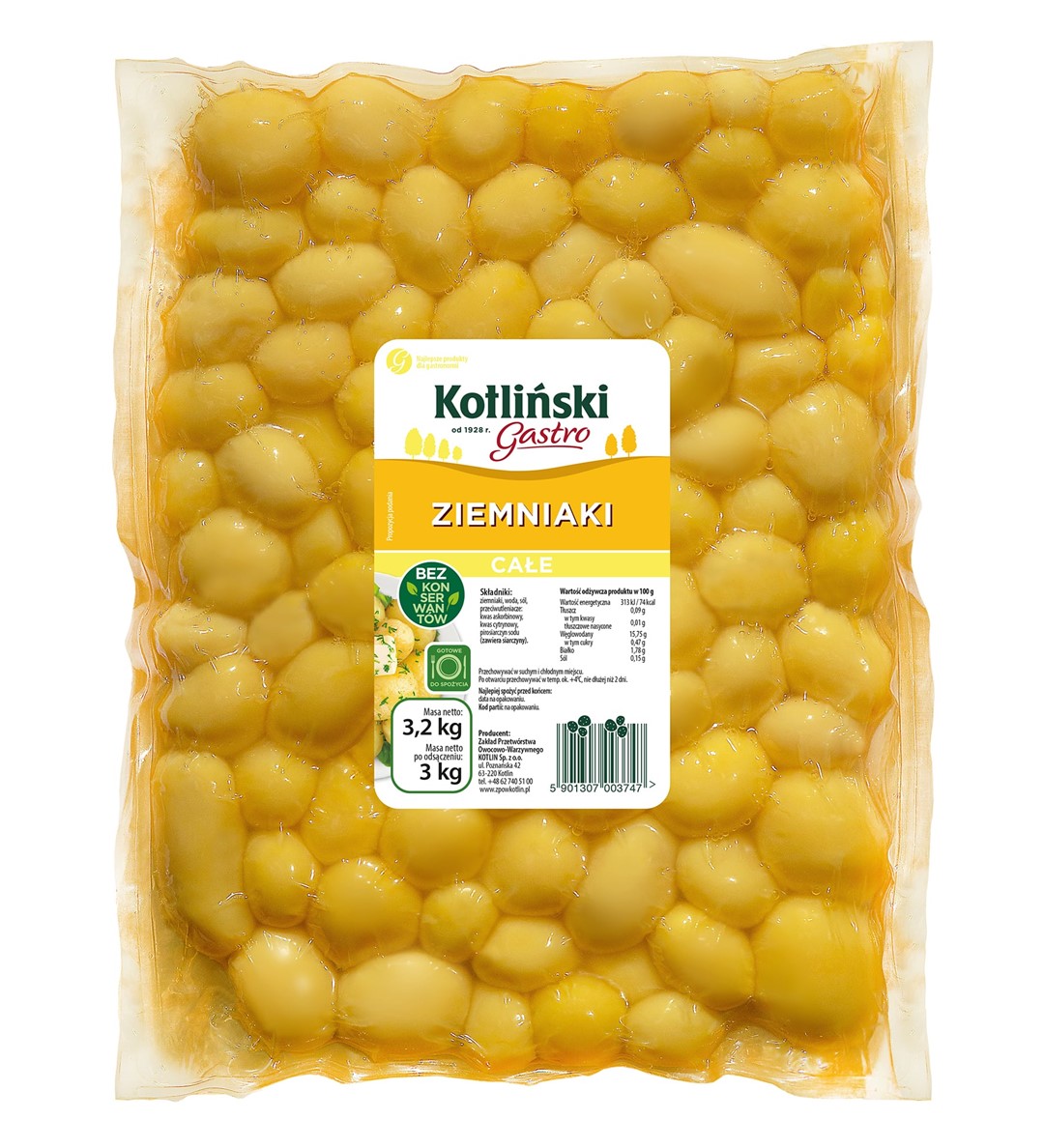 KOTLIŃSKI ZIEMNIAK CAŁY GOTOWANY 3200g/3000g/3