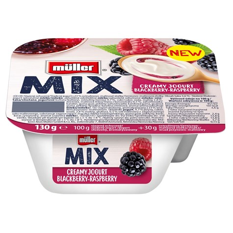 MULLER MIX JOGURT BLACKBERRY RASPBERRY 130g/12