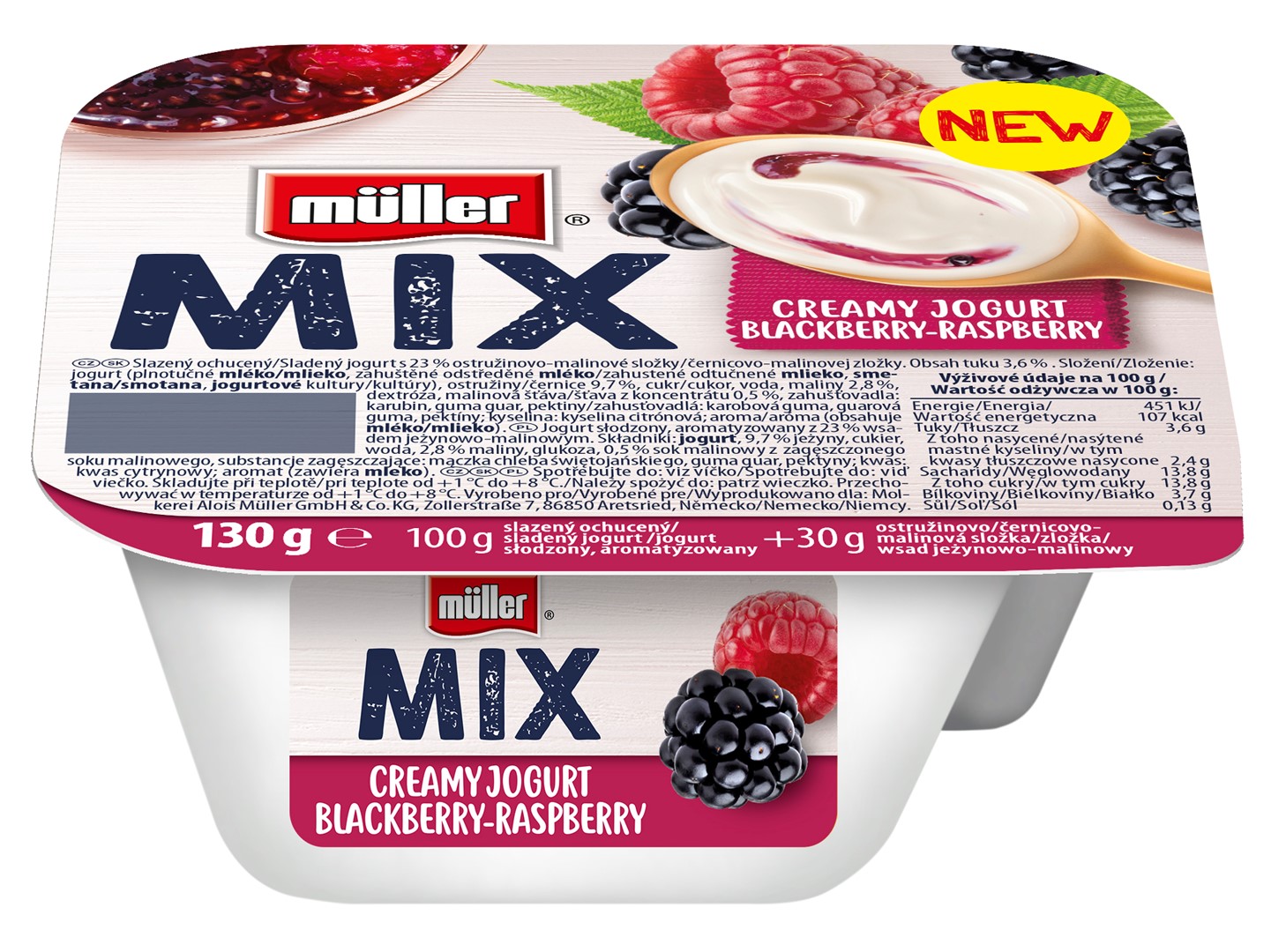 MULLER MIX JOGURT BLACKBERRY RASPBERRY 130g/12