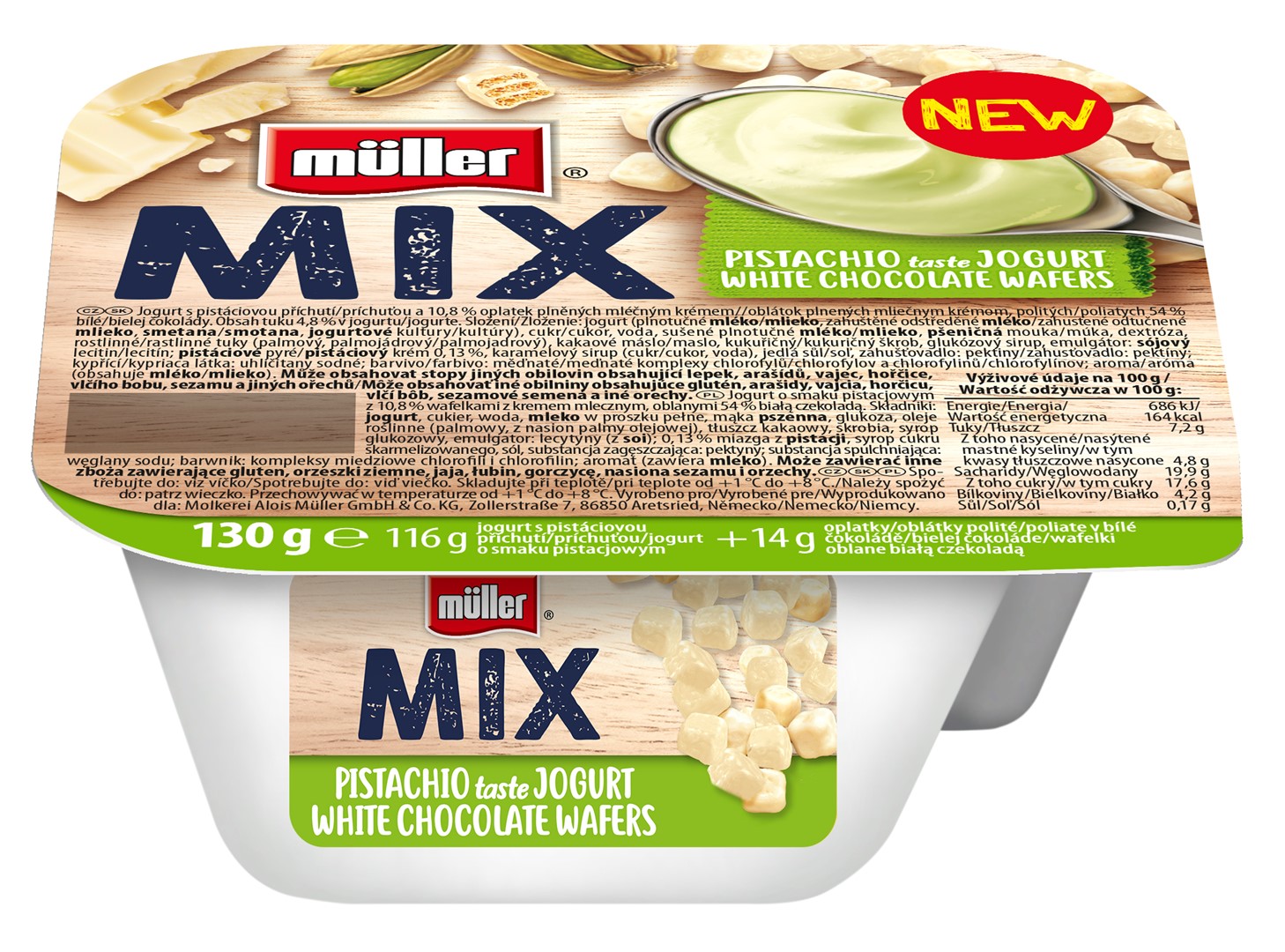 MULLER MIX JOGURT PISTACHIO WHITE CHOCO 130g/12