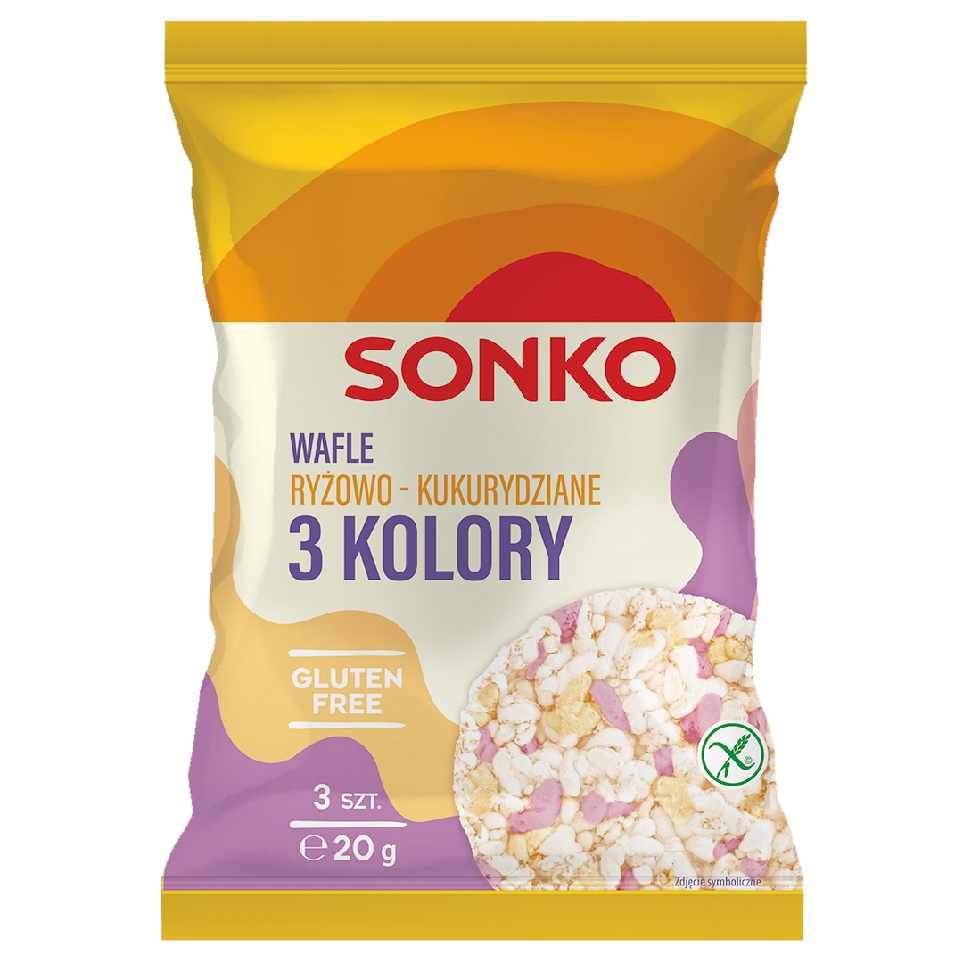 SONKO WAFLE NATURALNE RYŻ.- KUKUR. 3-KOLORY 20g/13