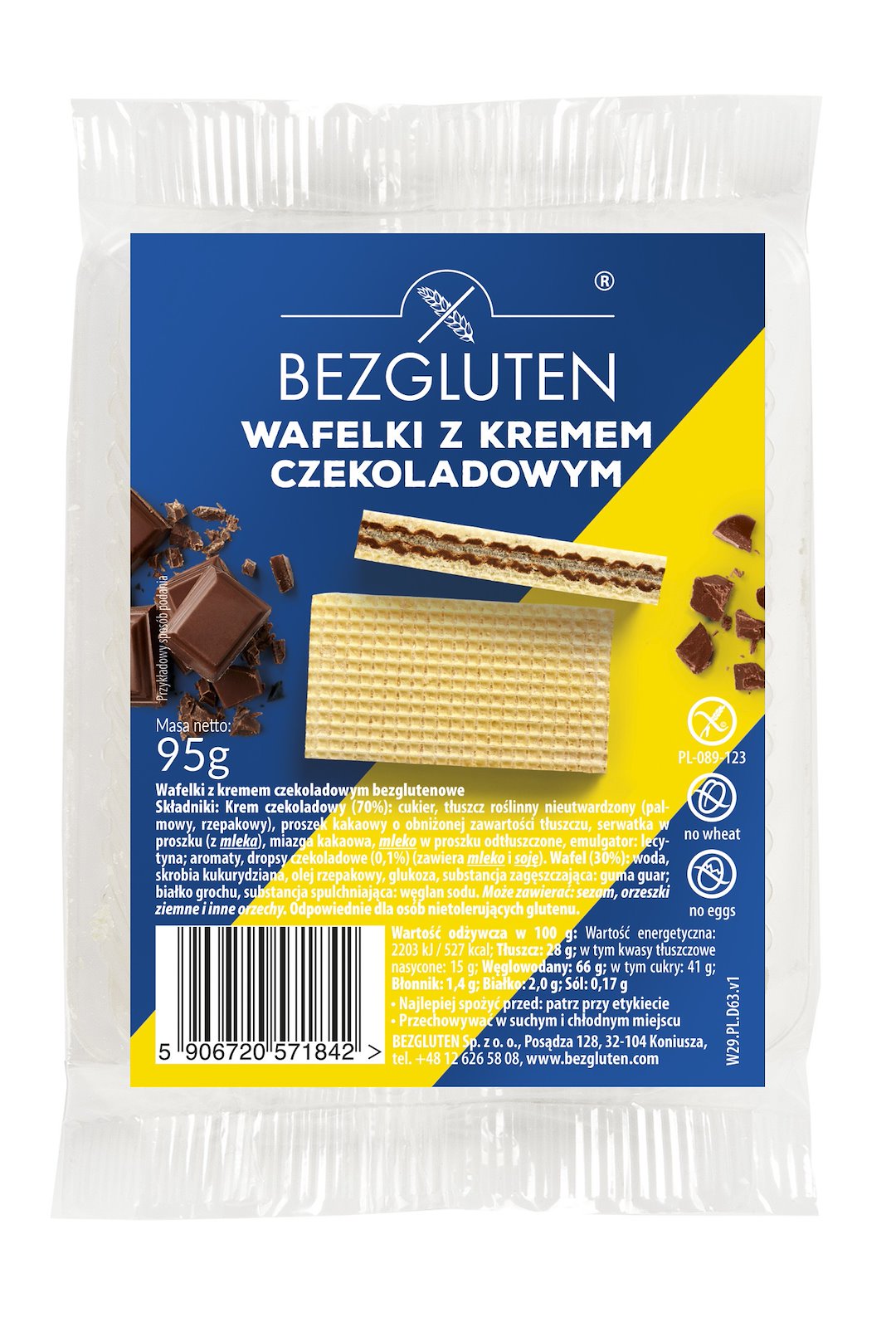 BEZGLUTEN WAFLE Z KREMEM CZEKOLADOWYM 95g/12