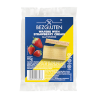 BEZGLUTEN WAFLE Z KREMEM TRUSKAWKOWYM 95g/12