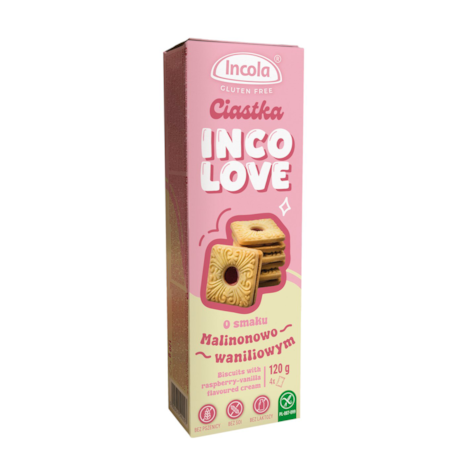 INCOLA CIASTKA MALINA-WANILIA 120g/12 BEZGLUTENOWE