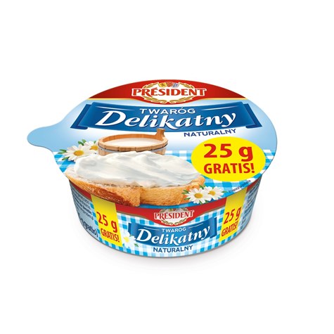 PRESIDENT TWARÓG DELIKATNY NATURALNY 150g+25g/12
