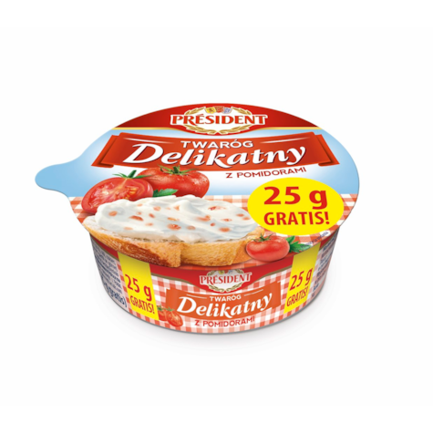 PRESIDENT TWARÓG DELIKATNY Z POMIDORAM 150g+25g/12