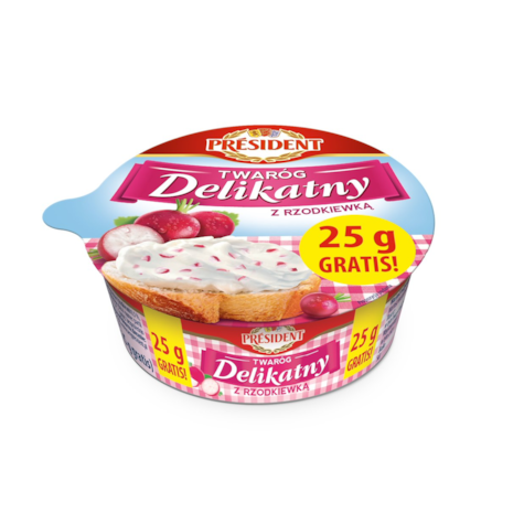 PRESIDENT TWARÓG DELIKATNY Z RZODKIEWK 150g+25g/12