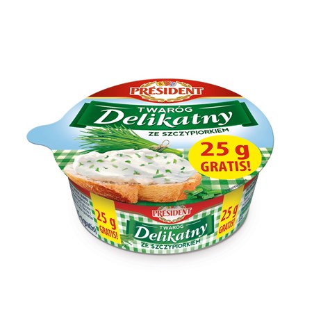 PRESIDENT TWARÓG DELIKATNY Z SZCZYPIOR 150g+25g/12