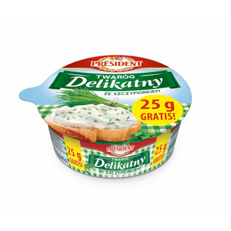 PRESIDENT TWARÓG DELIKATNY Z SZCZYPIOR 150g+25g/12